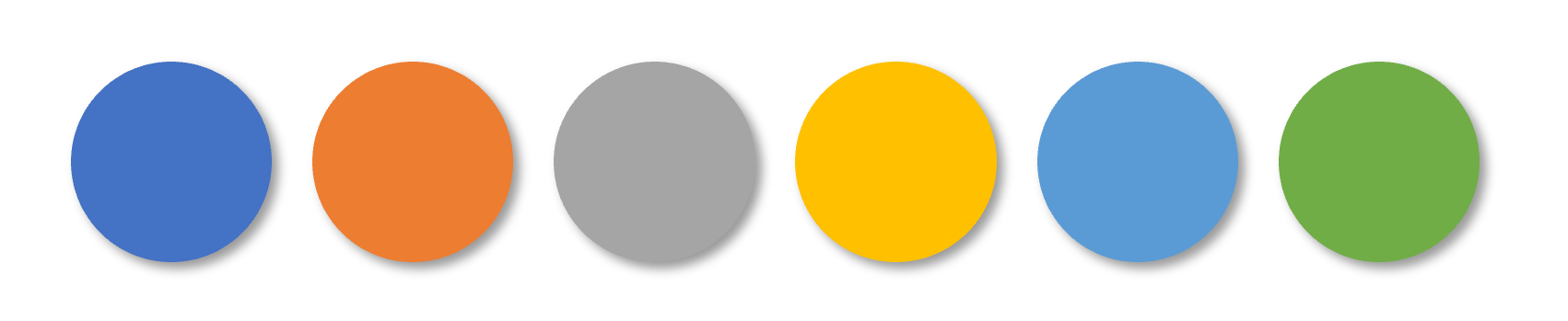 Punkte mit den 6 Akzentfarben der aktuellen Office-Designfarbpalette: Blau, Orange, Hellgrau, Gelb, Hellblau, Hellgrün